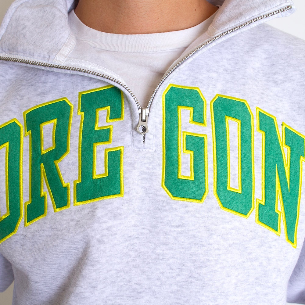 Arched Oregon, Zoozatz, Grey, Pullover, Polyester Blend, Men, Unisex, Cotton Fleece, Faux Suede Applique, 1/4-Zip, Sweatshirt, 741745
